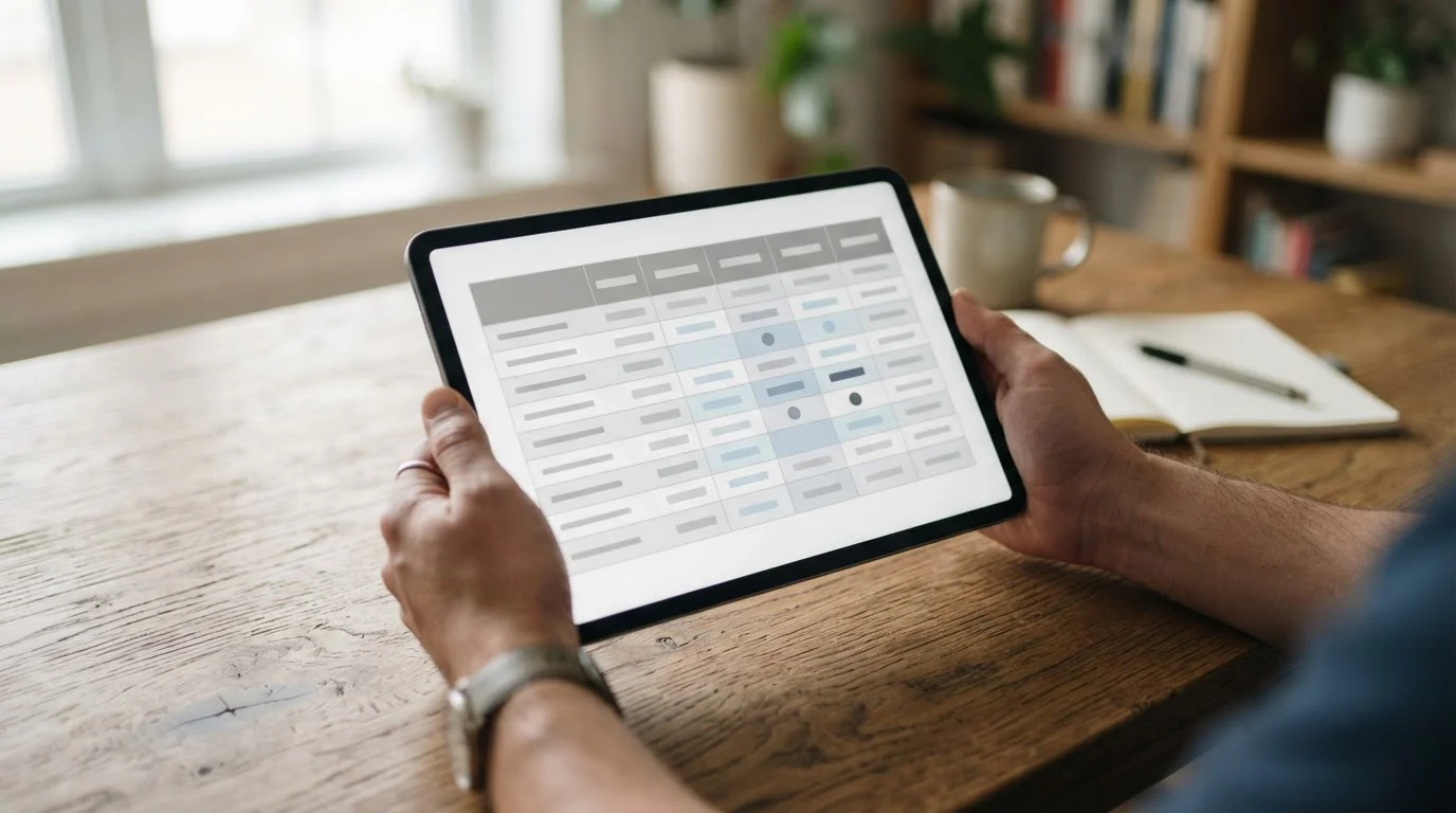 Tablet zeigt Vergleichstabelle verschiedener Wettanbieter ohne Markennamen
