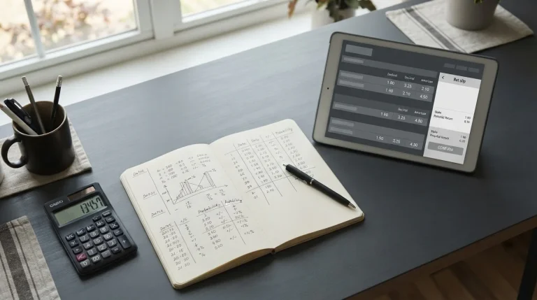 Analytische Vorbereitung für Wettstrategien mit Taschenrechner und Notizen