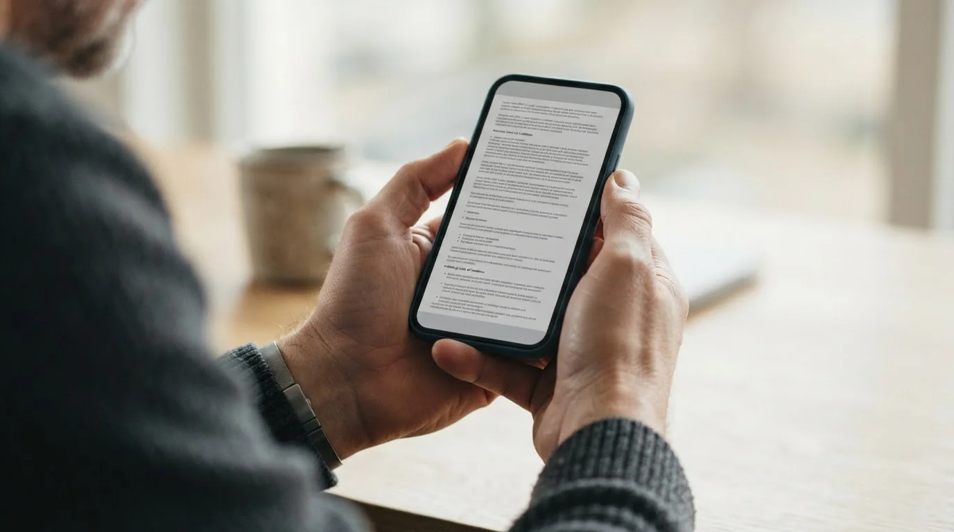 Lesen der Umsatzbedingungen auf Smartphone-Display