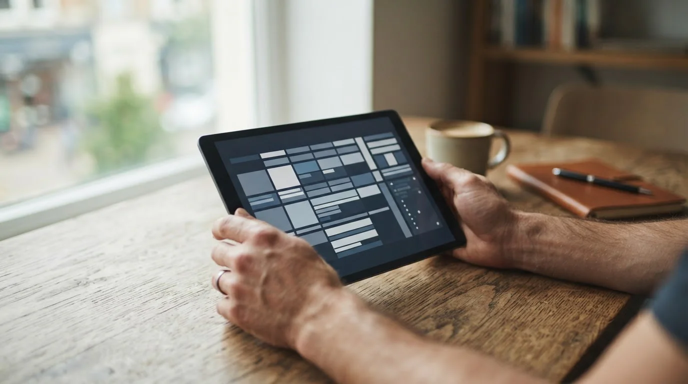 Arbeitsplatz mit Tablet, auf dem eine Übersicht mehrerer Wettanbieter zu sehen ist