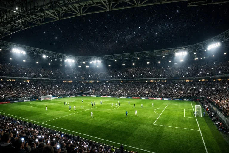 Champions League Nacht – Flutlicht-Stadion mit Sternen-Logo