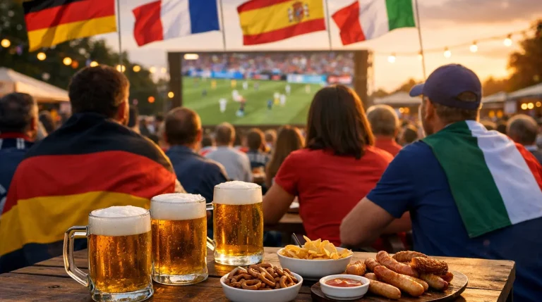Europameisterschaft – Fans mit Nationalflaggen im Stadion