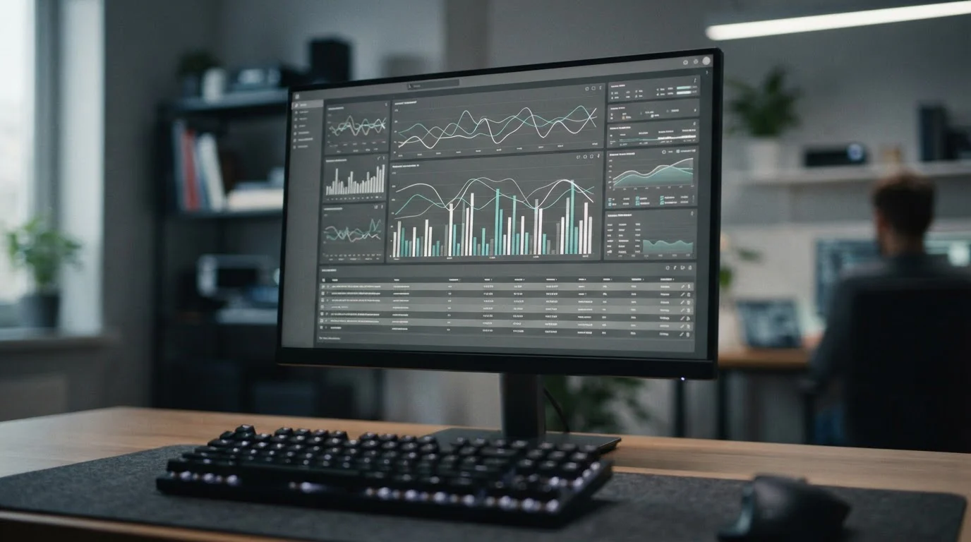 Monitor mit Live-Daten und sich ändernden Zahlenreihen in Echtzeit