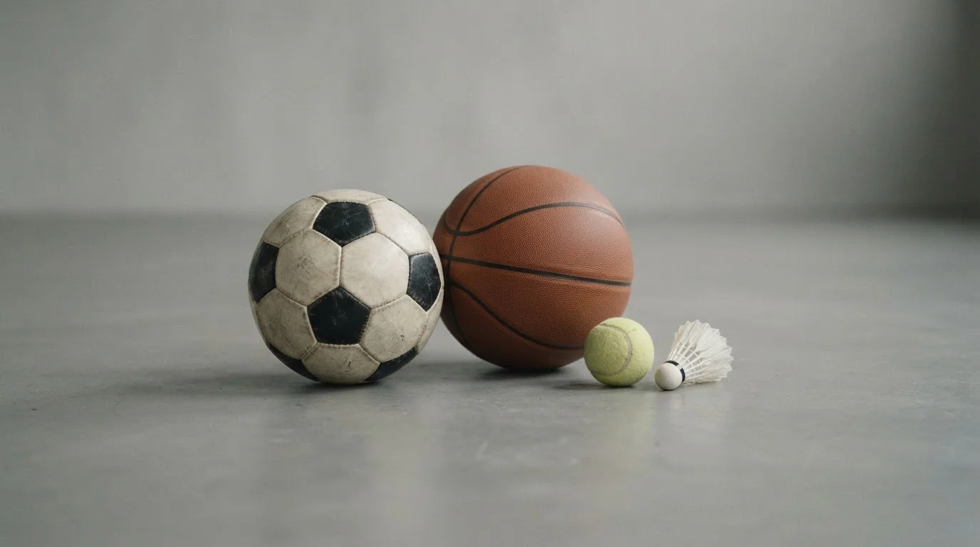 Verschiedene Sportgeräte symbolisieren die Vielfalt der Über/Unter-Wettmöglichkeiten