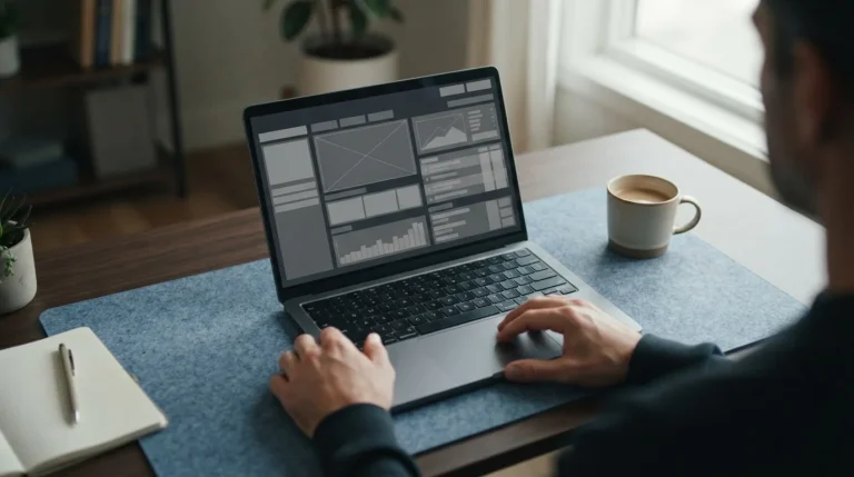 Laptop mit abstraktem Wettanbieter-Interface und Bonusbedingungen im Hintergrund