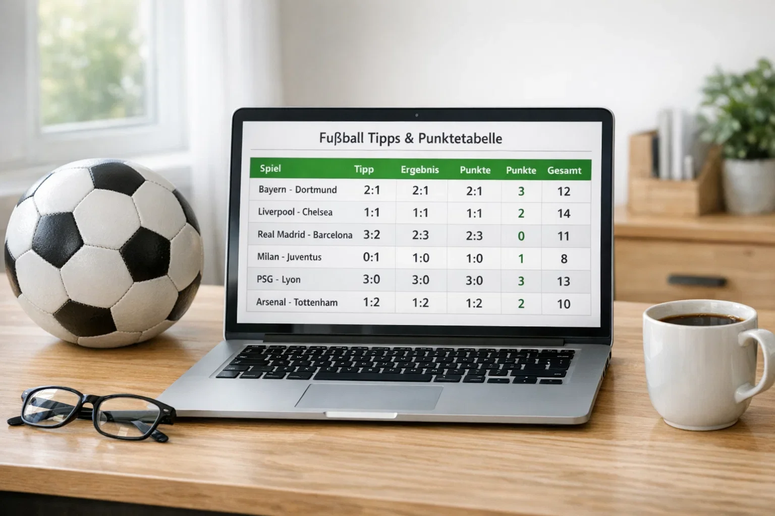 Tippspiel Excel-Vorlage – Tabelle mit Tipps und Punktestand