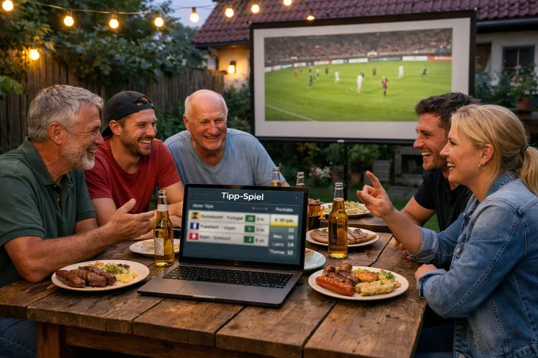 Tippspiel mit Freunden – Gruppe schaut Fußball und tippt